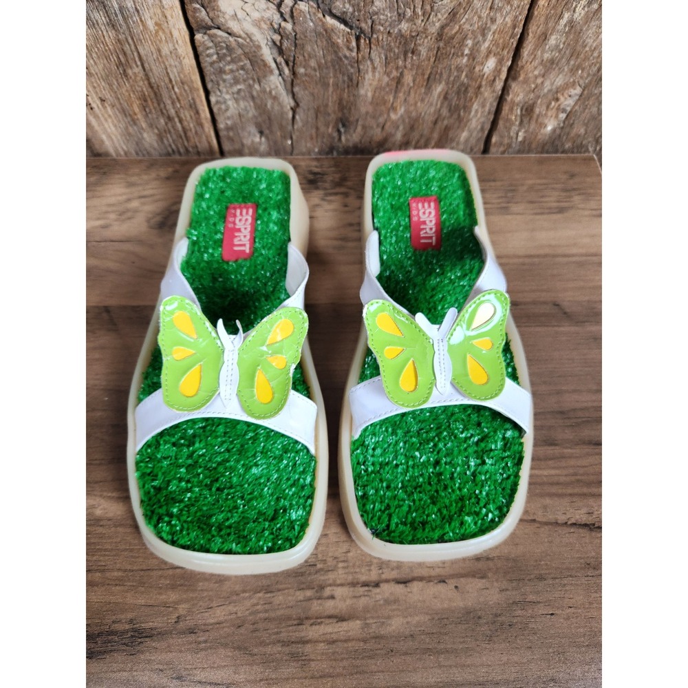 Vintage 90s Esprit Kids‎ Butterfly Grass Sandals White Green Flip Flops 3